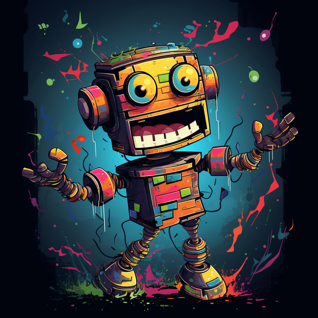 a painting of discobot by captain fish. 